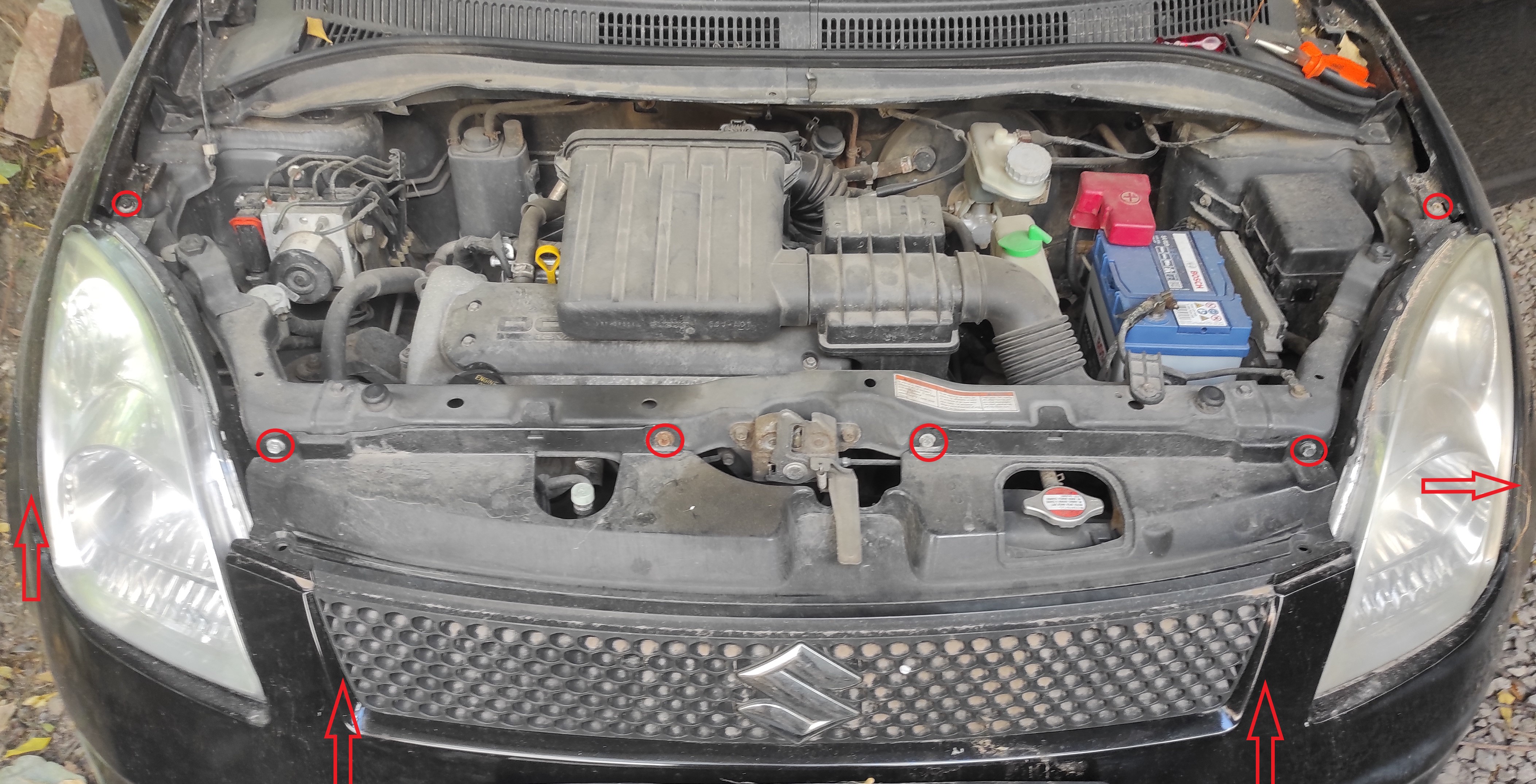 Позиция на болтове за броня и фарове. Front Bumper and headlight screws places.